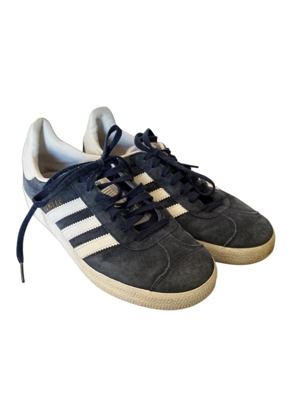 adidas Gazelle Navy Suede Sneakers with White Stripes-Size 5
